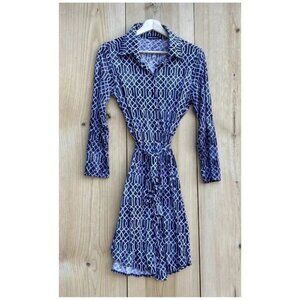 David Cline Blue and White Long Sleeve Dress